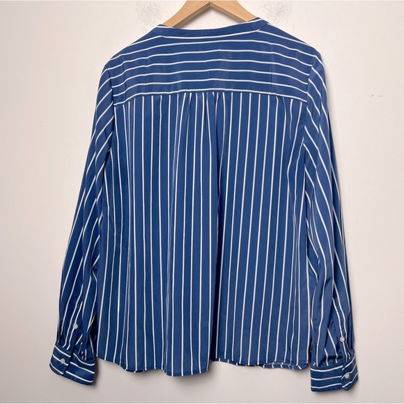 J. Crew Blue White Stripe Long Sleeve Button Popover Shirt Preppy Fall 2024 - Picture 8 of 12